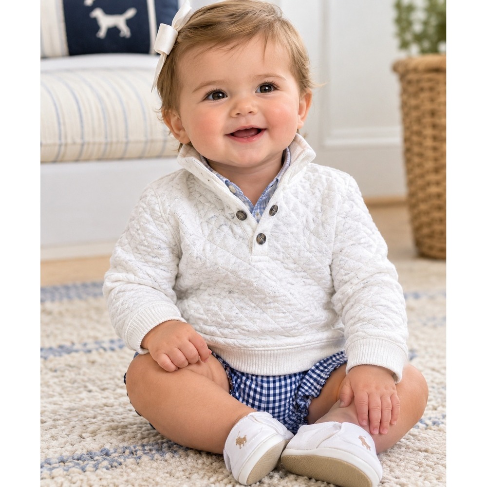 Janie and Jack Quilted Pullover Sweatshirt Gray Elbow Patches SZ 6-12 MO preppy